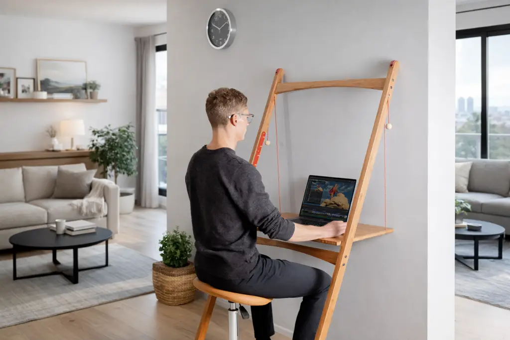 hideaway desk for small space in modern UK living room