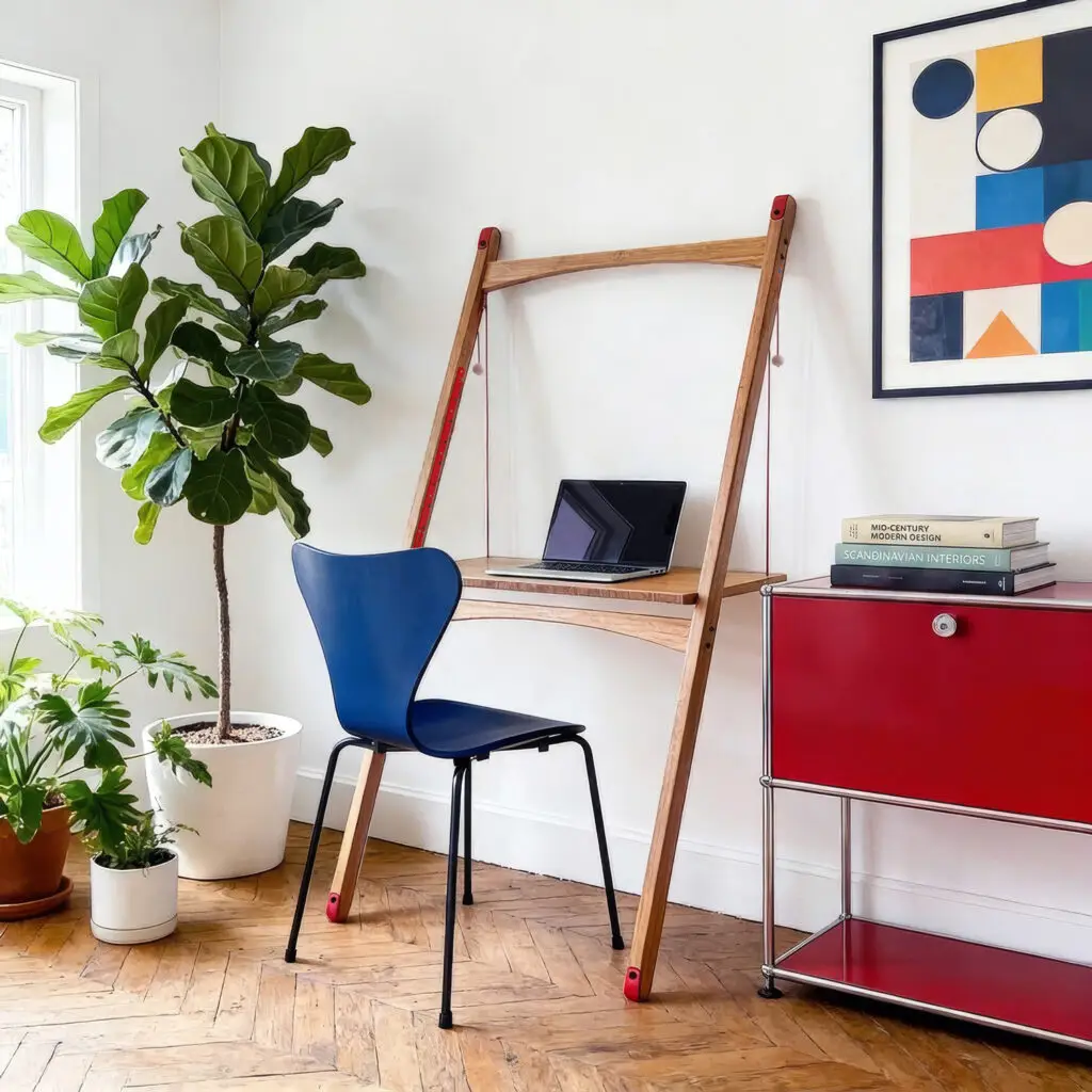 Leandesk in a seated position paired with USM sideboard